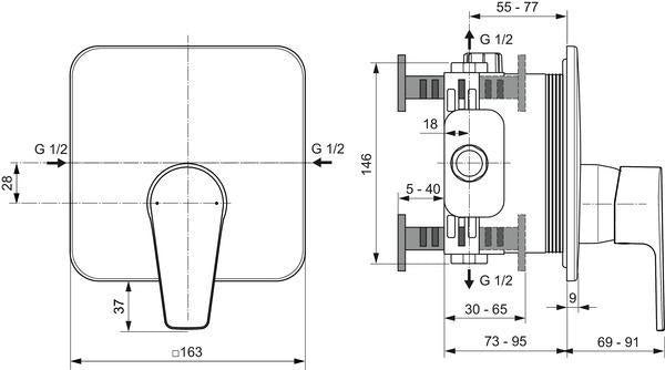 Ideal Standard Cerafine D Brausearmatur Unterputz Fertigmontageset Chrom Rosette 163x163 mm