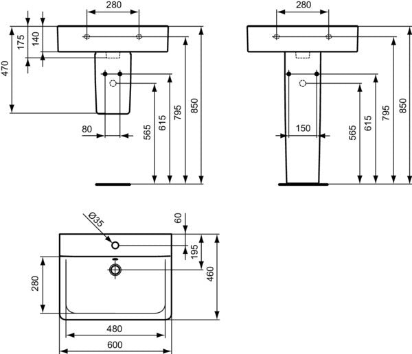 Ideal Standard Connect Cube Waschtisch 600 mm, 1 Hahnloch, mit Überlauf, Weiß