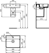 Ideal Standard Waschtisch Strada II 500x430x170 mm, 1 Hahnloch, mit Überlauf, Weiß