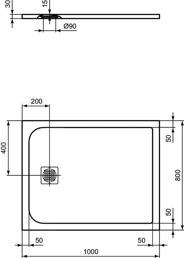 Ideal Standard Rechteck-Brausewanne Ultra Flat S 1000x800x30 mm Carraraweiß Mineralguss