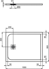 Ideal Standard Rechteck-Brausewanne Ultra Flat S 1000x800x30 mm Carraraweiß Mineralguss