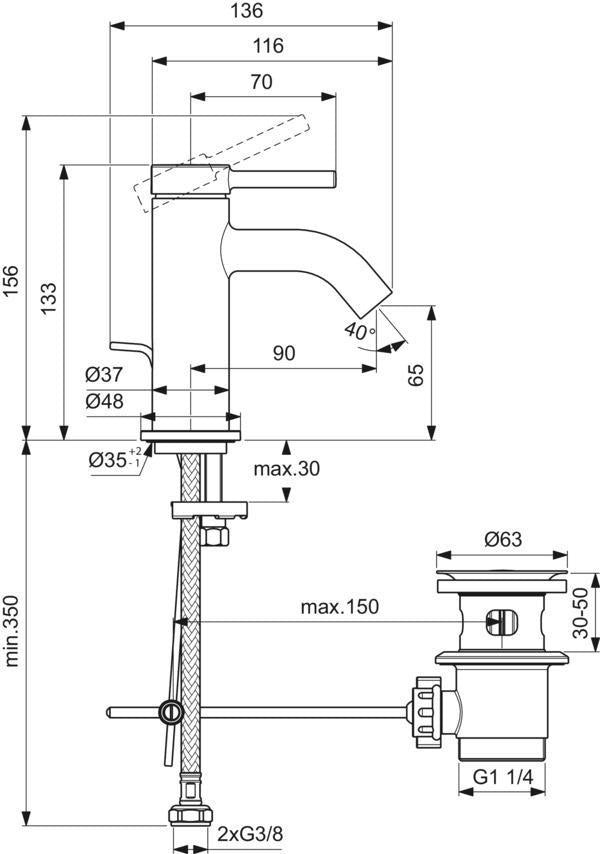 IDEAL STANDARD Ceraline Nuovo Waschtischarmatur 90 mm mit Ablaufgarnitur Chrom