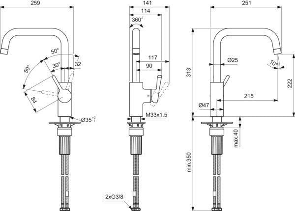 Ideal Standard Ceralife Küchenarmatur mit U-Auslauf 215 mm in Chrom