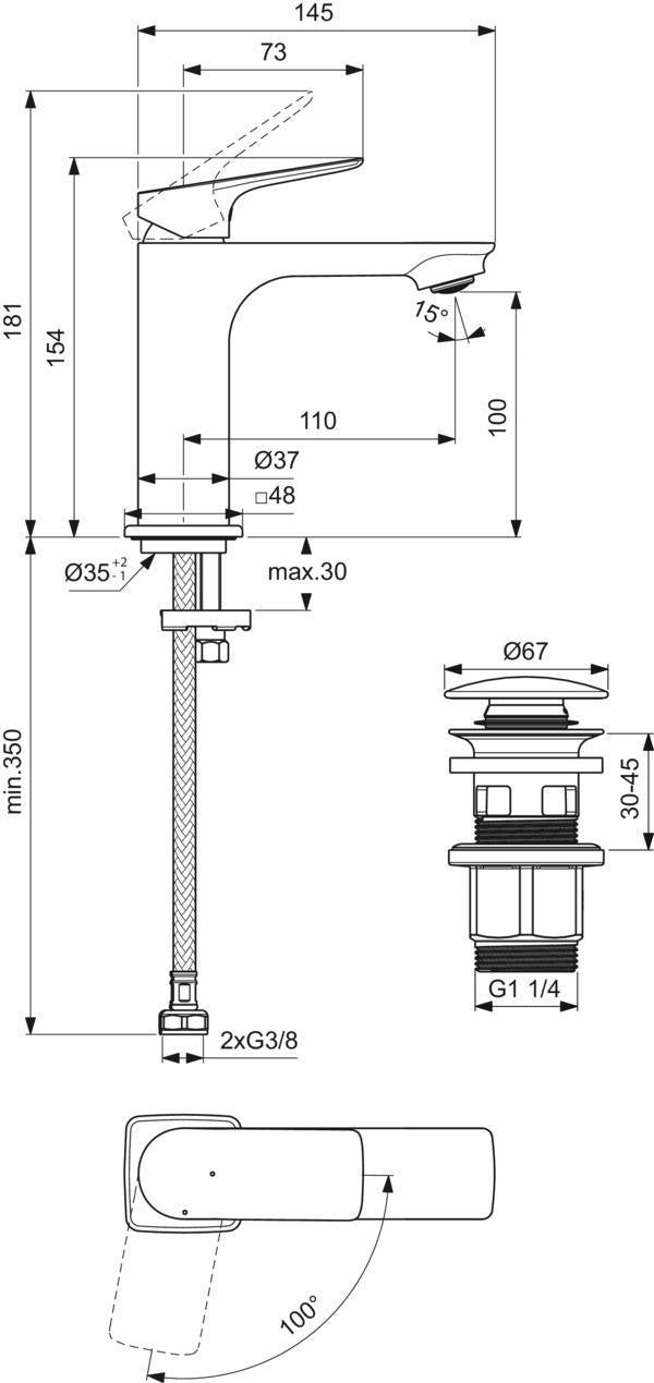 IDEAL STANDARD Ceralife C WT-Armatur H100 Chrom – 1-Loch Waschtischmischer mit Kaltstart & BlueStart