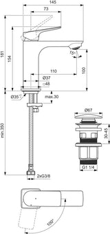 IDEAL STANDARD Ceralife C WT-Armatur H100 Chrom – 1-Loch Waschtischmischer mit Kaltstart & BlueStart
