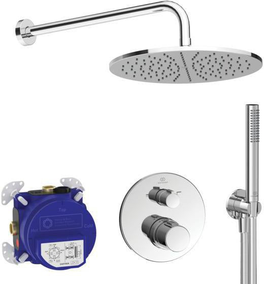 Ideal Standard IS Armaturen-Bundle UP Ceratherm T100 Magnetic Grey – Thermostat, Regenbrause & Handbrause