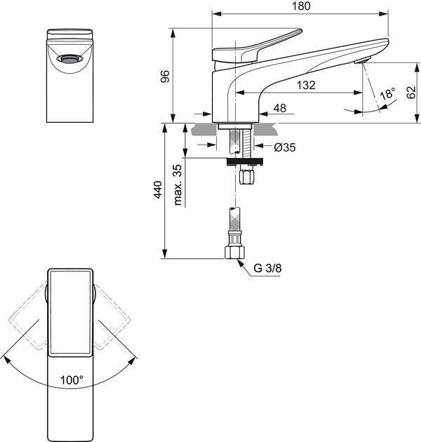 Ideal Standard Conca Waschtischarmatur Brushed Gold, 132 mm Auslauf, ohne Ablaufgarnitur