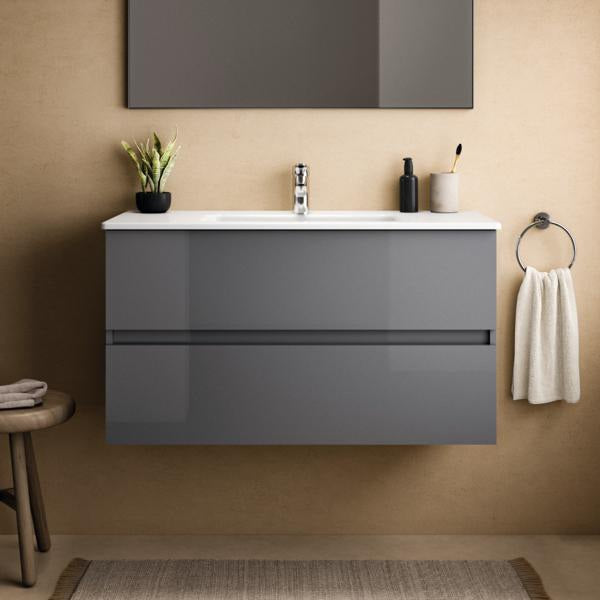 Ideal Standard MWT-Unterschrank Eurovit+ 1000mm, 2 Auszüge, grau lackiert, wandhängend, Softclose