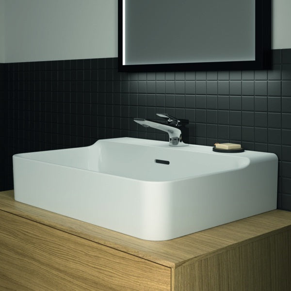 Ideal Standard Conca Aufsatzwaschtisch 600x450mm geschliffen Weiß mit Überlauf und 1 Hahnloch