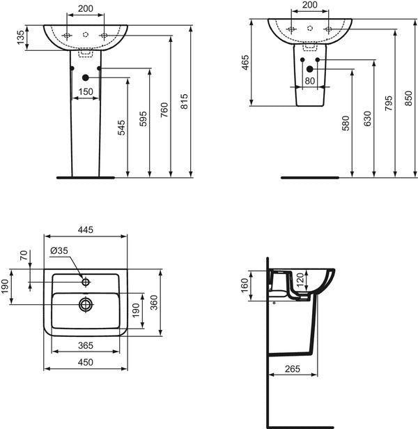 Ideal Standard Handwaschbecken Eurovit 450x360x170 mm, 1 Hahnloch, mit Überlauf, Weiß