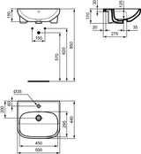 Ideal Standard i.life A Halbeinbauwaschtisch 500x440mm Weiß, 1 Hahnloch, mit Überlauf