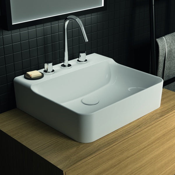 Ideal Standard Conca Aufsatzwaschtisch 500x450x145mm, 3 Hahnlöcher, ohne Überlauf, Weiß