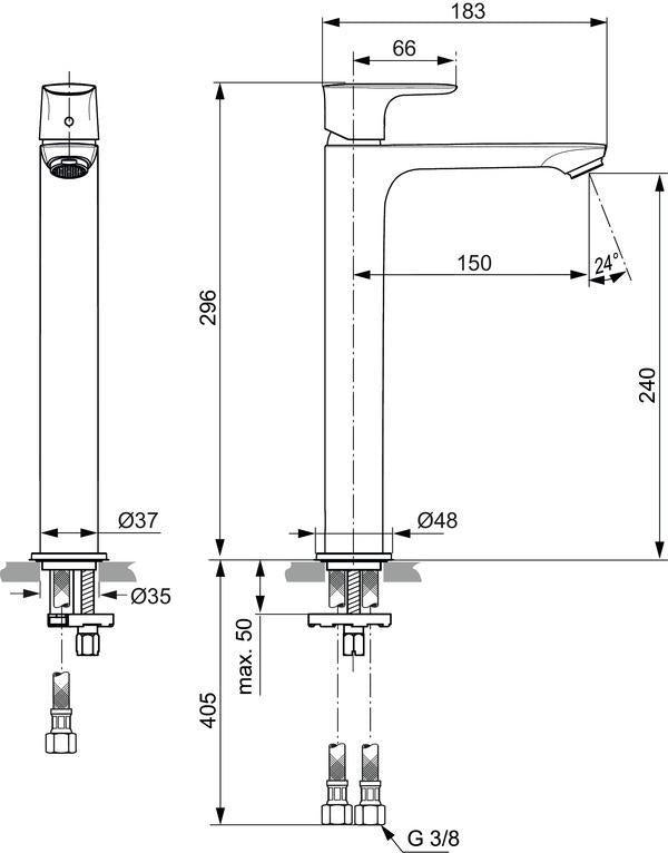 Ideal Standard Connect Air Waschtischarmatur 150 mm ohne Ablaufgarnitur Chrom