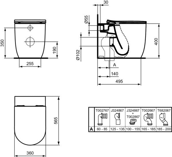 Ideal Standard Standtiefspül-WC Blend Curve AquaBlade 360x565x400mm Weiß