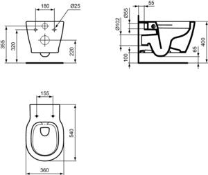 Ideal Standard Connect Wandtiefspül-WC randlos 360x540x340mm Weiß