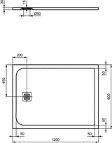 Ideal Standard Ultra Flat S Rechteck-Brausewanne 1200x900x30 mm Carraraweiß Mineralguss