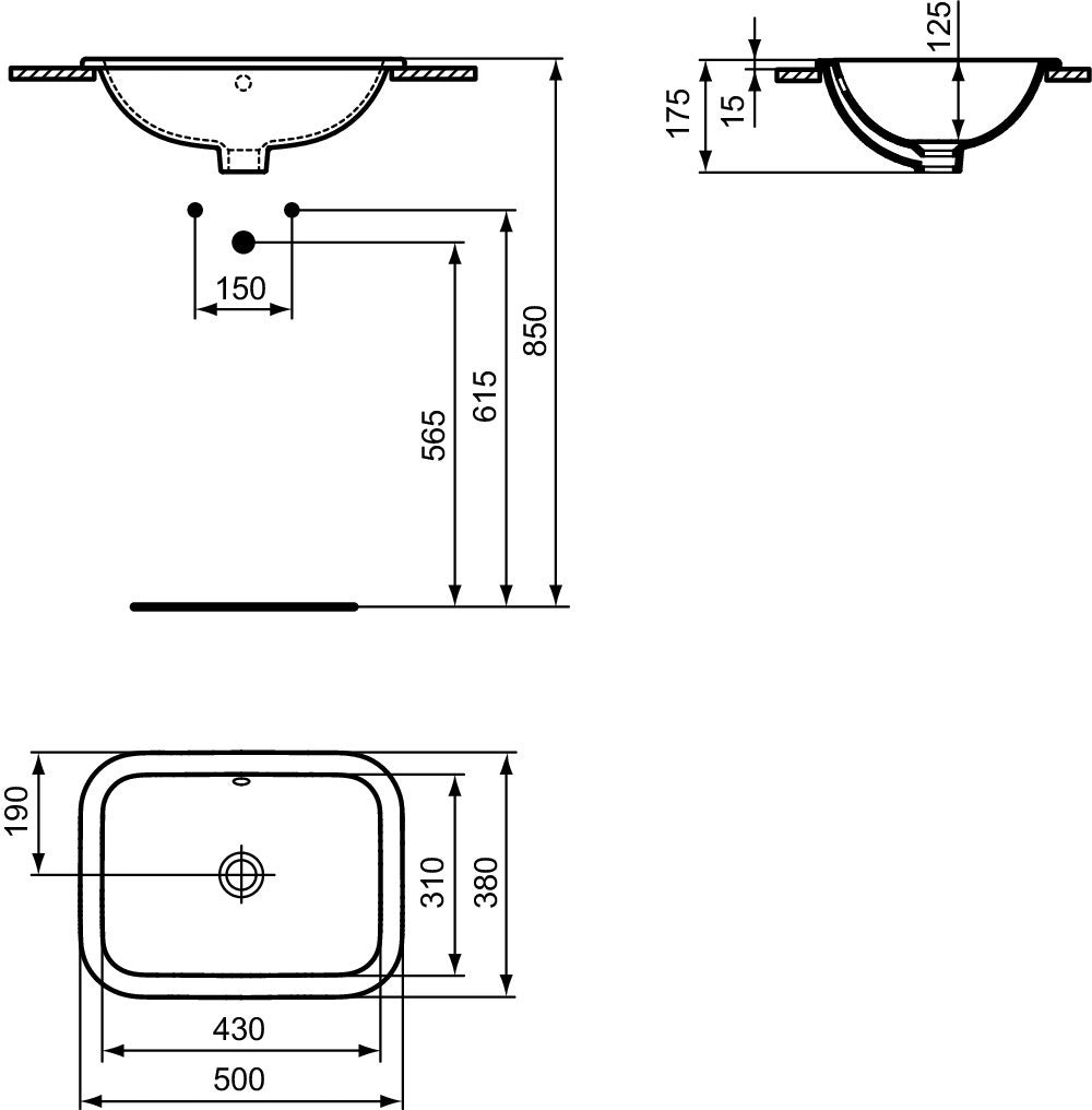 Ideal Standard Connect Einbauwaschtisch 500x380mm Weiß mit Überlauf und Ideal Plus