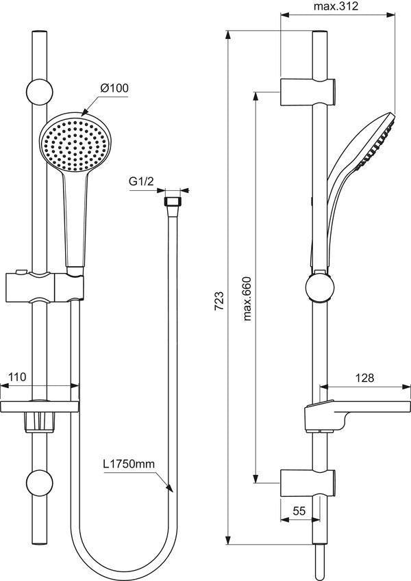 Ideal Standard Idealrain Brausekombination 720 mm mit 1-Funktionshandbrause, Chrom
