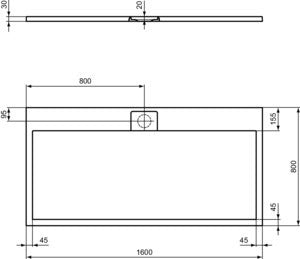 Ideal Standard Ultra Flat S i.life Rechteck-Brausewanne 1600x800x30 mm Carraraweiß