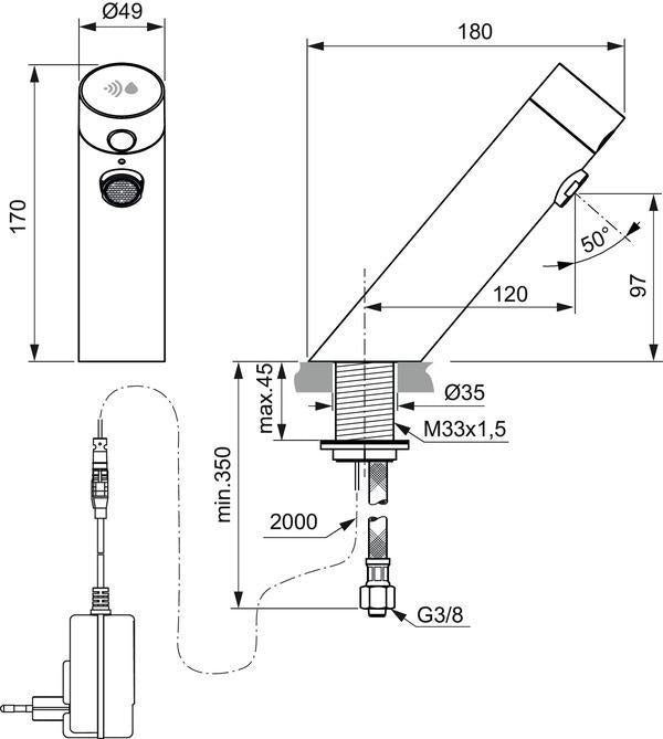 Ideal Standard Sensorflow Sensor-Waschtischarmatur 120mm Auslauf, Netzbetrieb, Schwarz