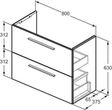 Ideal Standard i.life S Waschtischunterschrank 800 mm, 2 Auszüge, Weiß matt, wandhängend