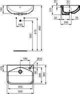 Ideal Standard i.life S Halbeinbau-Waschtisch 500x360x175 mm Weiß mit Überlauf