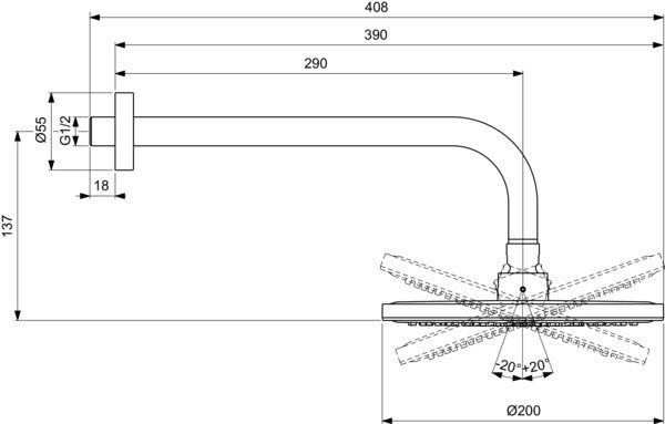 Ideal Standard Idealrain M1 Kopfbrause 200 mm mit Wandanschluss und Antikalksystem