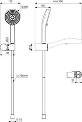 Ideal Standard Idealrain 2F-HB Handbrause-Set 100 mm Chrom mit 2-Funktion und Antikalksystem
