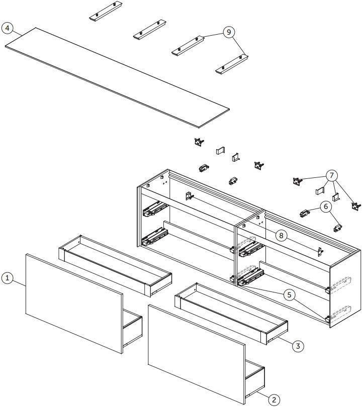 Ideal Standard Conca Waschtischunterschrank 1985 mm, 2 Auszüge, Anthrazit, wandhängend, ohne Platte