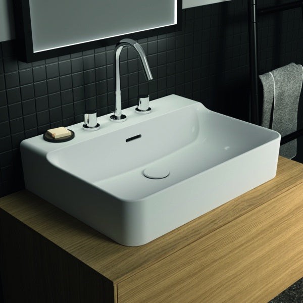 Ideal Standard Conca Aufsatzwaschtisch 600x450mm mit 3 Hahnlöchern und Überlauf in Weiß