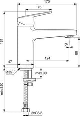 Ideal Standard Ceraplan Waschtischarmatur H90 ohne Ablaufgarnitur, Ausladung 124 mm, Chrom