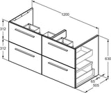 Ideal Standard i.life B Waschtischunterschrank 1200 mm, 4 Auszüge, Weiß matt, wandhängend