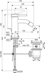 IDEAL STANDARD Bidetarmatur Ceraline Nuovo 105mm mit Ablaufgarnitur Chrom