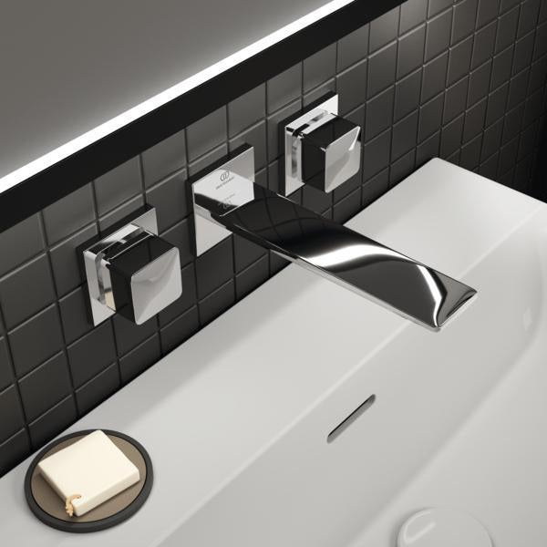 Ideal Standard Conca Wand-Waschtischarmatur, zweigriffig, Ausladung 180 mm, Brushed Gold