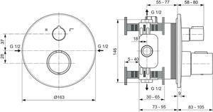 Ideal Standard IS Armaturen-Bundle UP Ceratherm T100 Magnetic Grey – Thermostat, Regenbrause & Handbrause