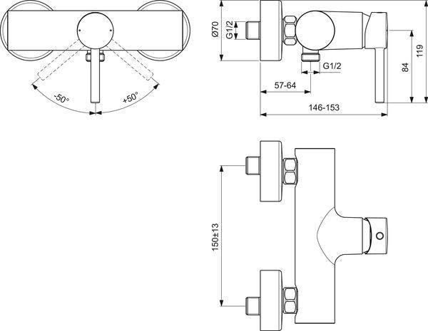 Ideal Standard Ceraline Brausearmatur AP Chrom – Wandmontage, keramische Kartusche