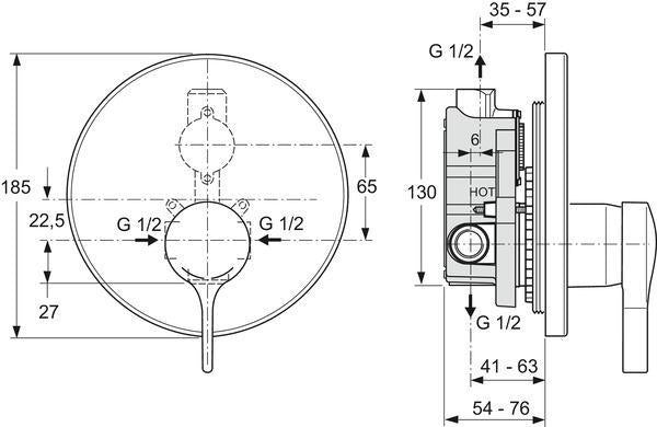 Ideal Standard Melange Brausearmatur Unterputz Fertigmontageset Chrom – eingriffig, 1/2 Zoll
