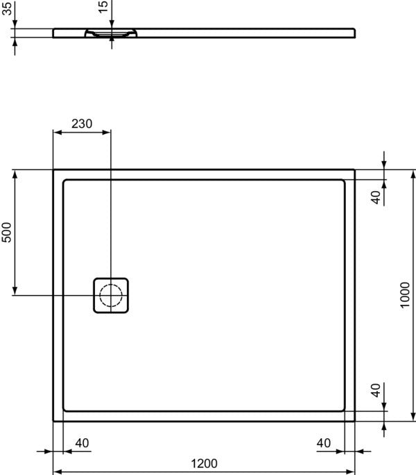 IDEAL STANDARD Ultra Flat Evo Rechteck-Brausewanne 1200x1000x35 mm Grau Matt