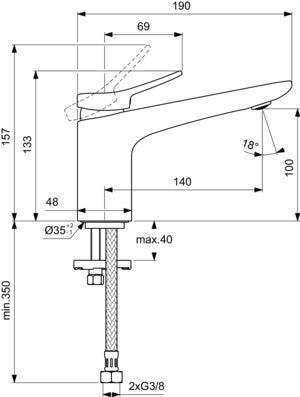 Ideal Standard Conca Einhebel-Waschtischarmatur 140 mm Ausladung ohne Ablaufgarnitur Magnetic Grey
