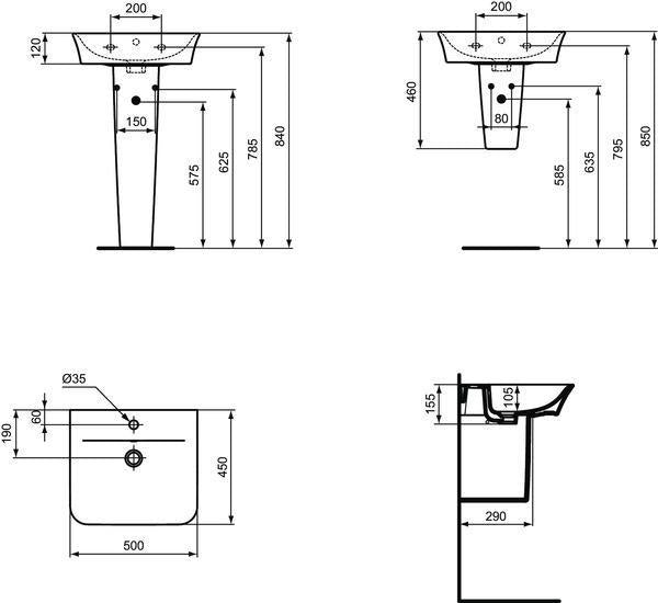 Ideal Standard Wandsäule Connect Air für Waschtisch, 180 x 280 x 340 mm, Weiß, Keramik