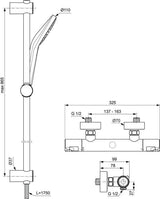 Ideal Standard Ceratherm T50 Brausethermostat mit 900 mm Brausestange und 3-Funktions-Handbrause in Chrom