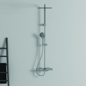 Ideal Standard Duschsystem Ceratherm T100 mit Badethermostat Chrom – Verbrühschutz, Regenkopfbrause