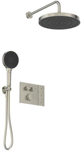 IDEAL STANDARD Ceratherm Navigo Solos Brausethermostat-Paket in Brushed Gold – mit Kopfbrause, Handbrause & UP-Bausatz