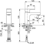 Ideal Standard Edge Waschtischarmatur Chrom 90 mm mit Ablaufgarnitur und Heißwasser-Sparfunktion