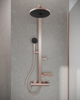 IDEAL STANDARD Duschsystem Ceraflow Alu+ mit Brausearm, 2 Ablagen, 2-Funktions-Handbrause und Kopfbrause Rose