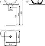 Ideal Standard Connect Air Aufsatzwaschtisch 400x400x135 mm Weiß, quadratisch, ohne Hahnloch & Überlauf