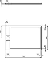 Ideal Standard Ultra Flat S i.life Brausewanne 1200x800x30 mm Carraraweiß – Mineralguss mit Rutschhemmung