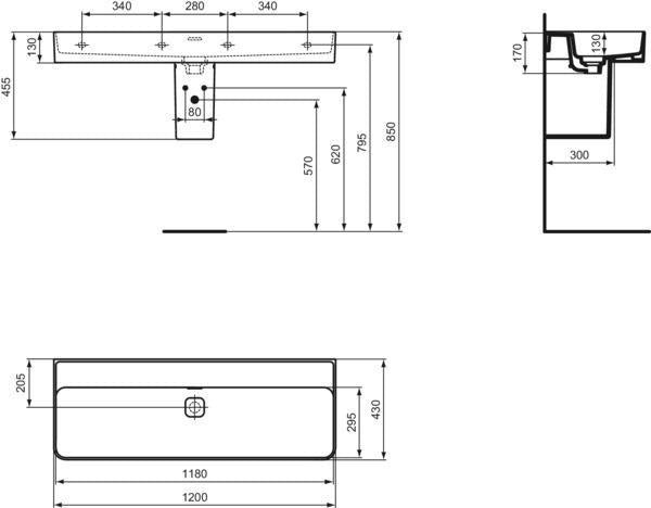 Ideal Standard Strada II Waschtisch 1200x430x170 mm Weiß, ohne Hahnloch, mit Überlauf