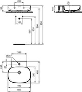 Ideal Standard Aufsatzwaschtisch Linda-X 500x480mm Weiß mit 1 Hahnloch & Überlauf