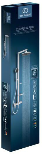 IDEAL STANDARD Duschsystem Ceraflow Alu+ mit Brausearm, 2 Ablagen, 2-Funktions-Handbrause und Kopfbrause Rose